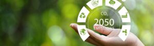 net zero 2050 emissions icon concept in hand for the environment policy animation concept illustration Green renewable energy technology for a clean future