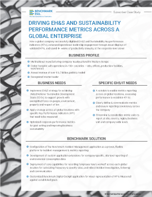Driving EH&S and Sustainability Performance Metrics Across a Global Enterprise Case Study