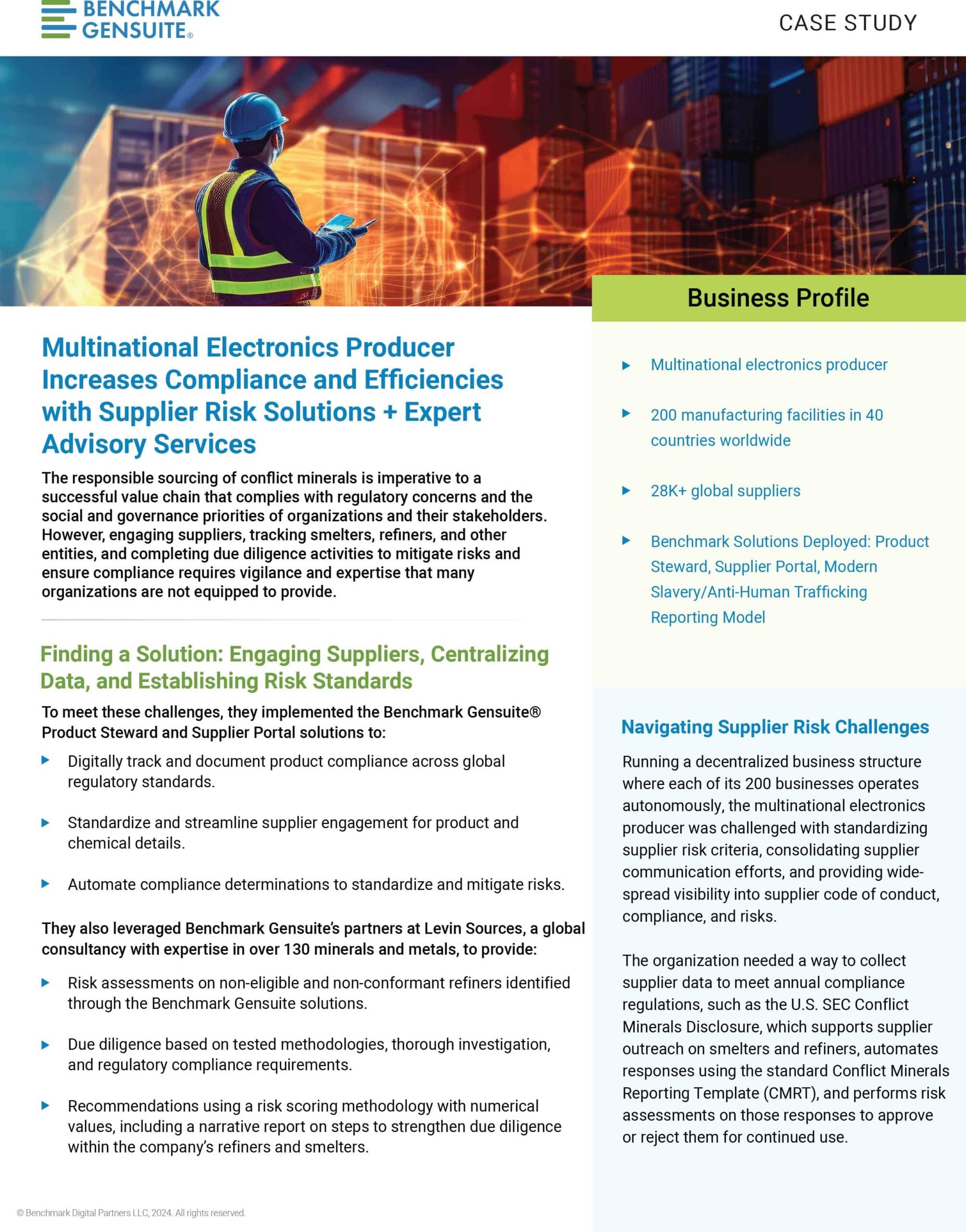 Multinational Electronics Producer Increases Compliance and Efficiencies with Supplier Risk Solutions + Expert Advisory Services