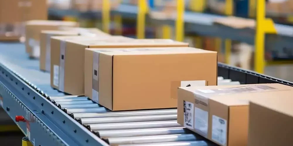 Boxes on production line