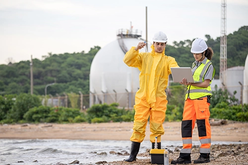 Environmental Scientists Collecting Water Samples for Analysis