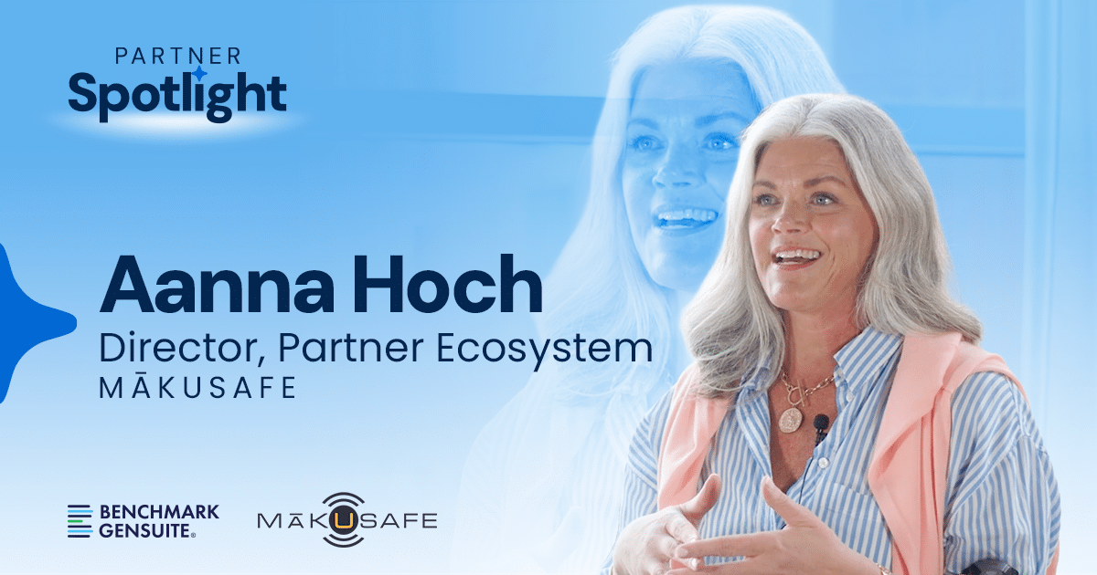 Promotional banner for Partner Spotlight featuring Aanna Hoch, Director of Partner Ecosystem at MākuSafe, discussing wearable safety technology.