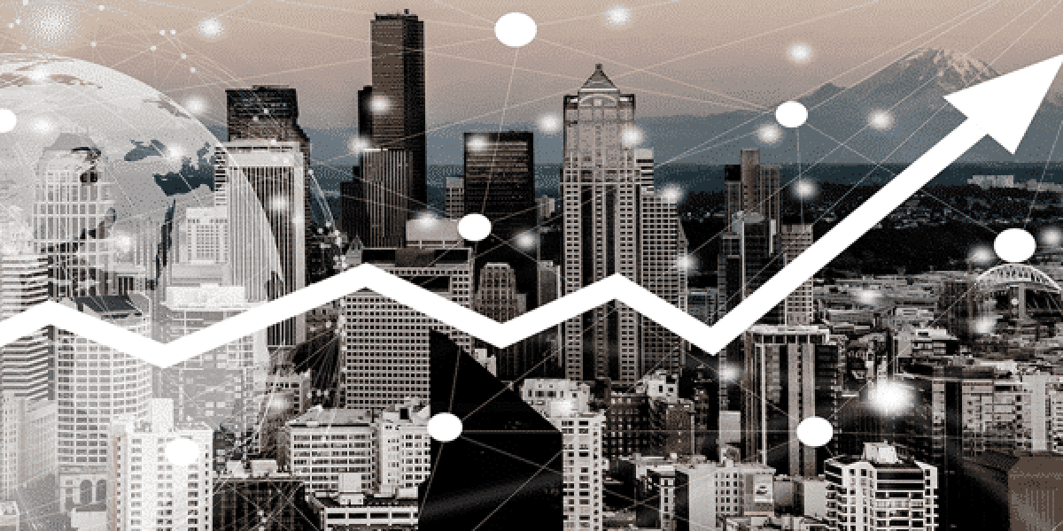 skyline with upward chart trajectory